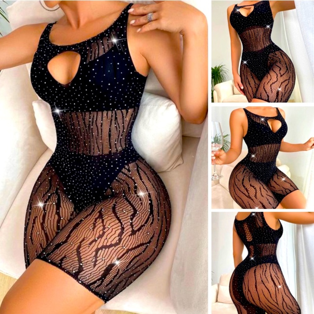 ✨ Black Diamond Stretch BodyCon Body Suit OutFit